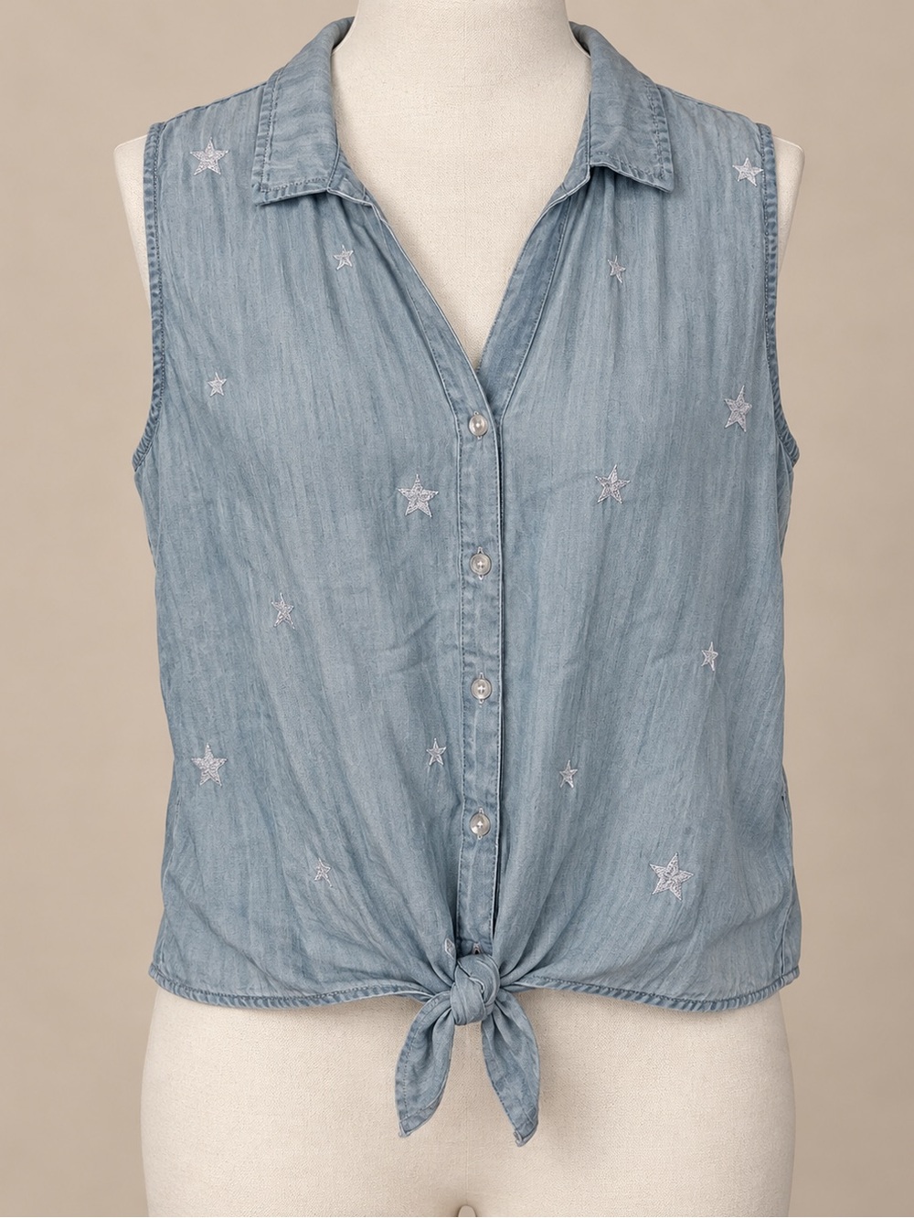 Velvet Heart Light Blue Star-Embroidered Tie-Front Button Down Top - Picture 1 of 5